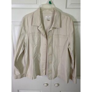 Christopher & Banks Womens Cream Stretch Button Front Jacket Utility Coat Cream